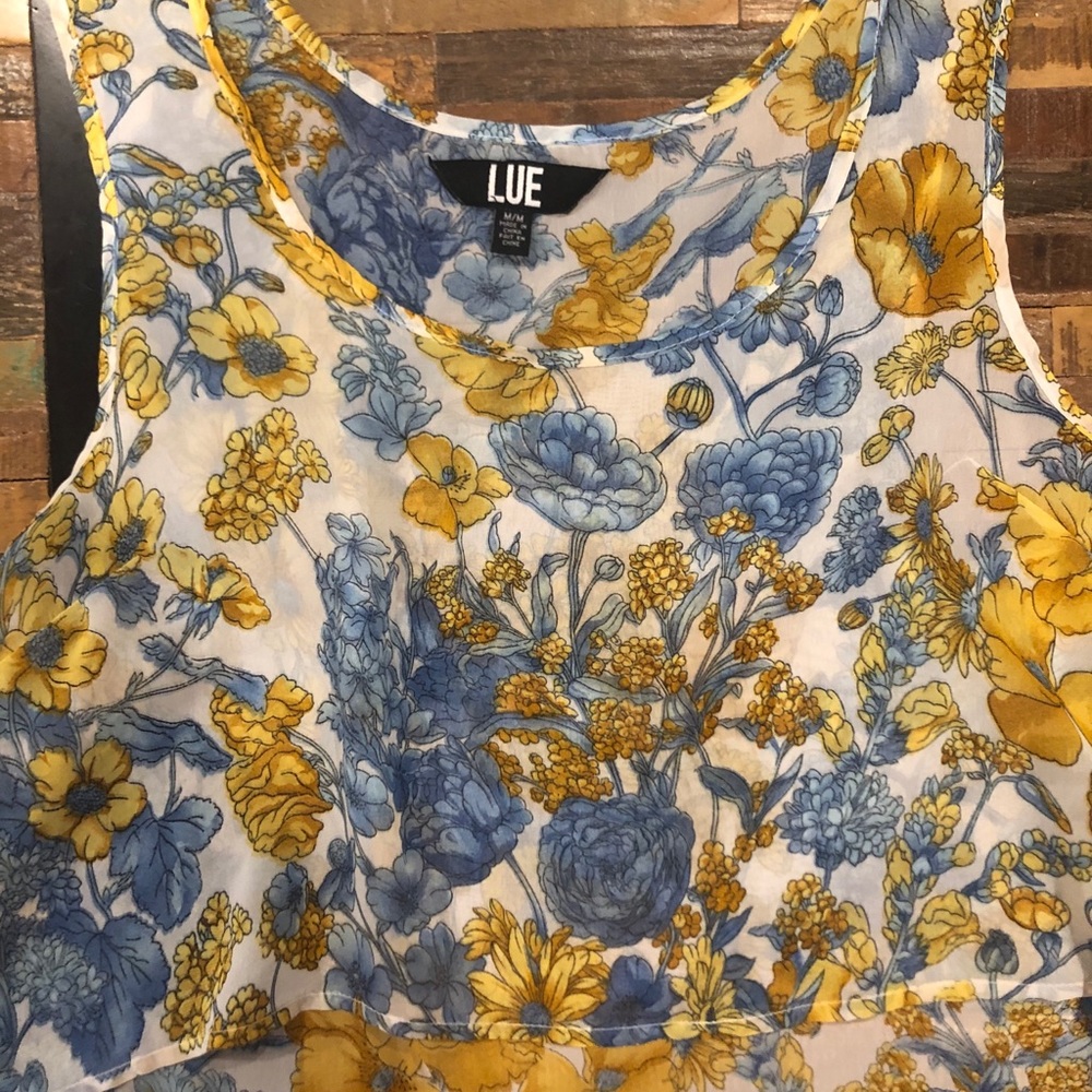 Sheer blue and yellow crop top